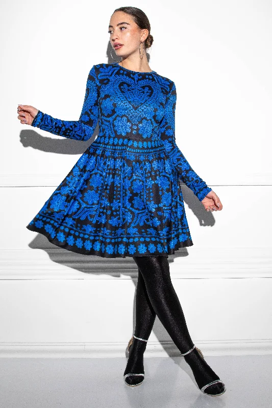 Erudite Kalotaszeg Blue dress Off-the-shoulder Chic Trendy