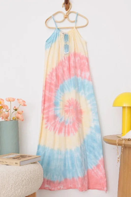 Girls Boho Tie-Dye Sleeveless Maxi Dress Tunics Stylish elegant