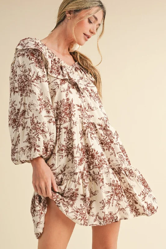 Ivory and Rust Toile Mini Dress Classic Shift Mini Dress