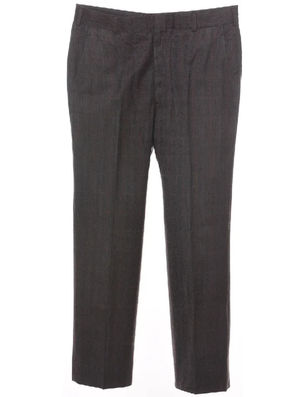 Dark Grey & Blue Striped Trousers - W34 L29 Trousers Flared Retro