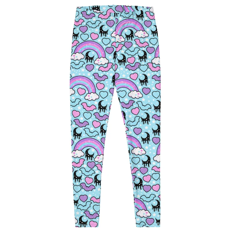 Rainbow Spooky Bats Blue Leggings Trendy Foil Finish Leggings