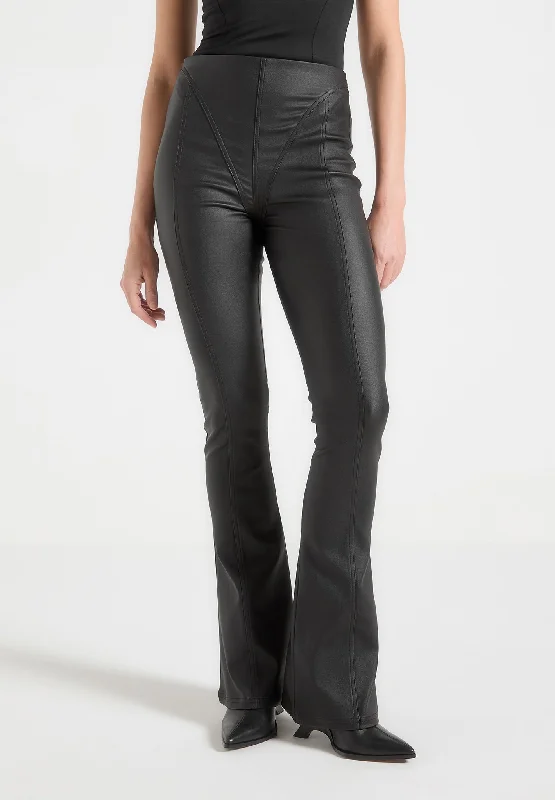 Wax Effect Fit and Flare Leggings - Black Fashionable Smooth Fit Leggings