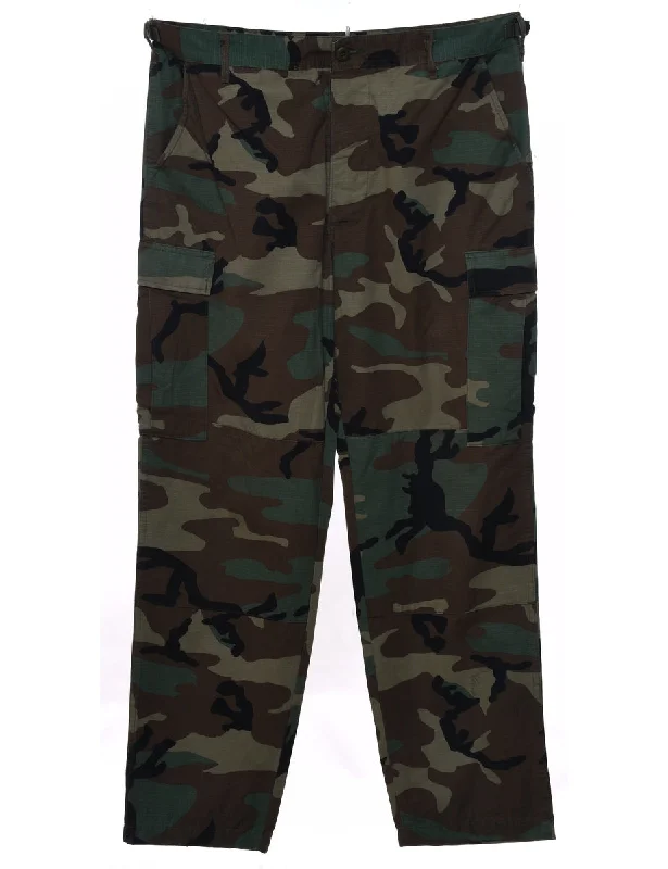Woodland Camouflage Print Cargo Trousers - W37 L30 Trousers Running Lightweight