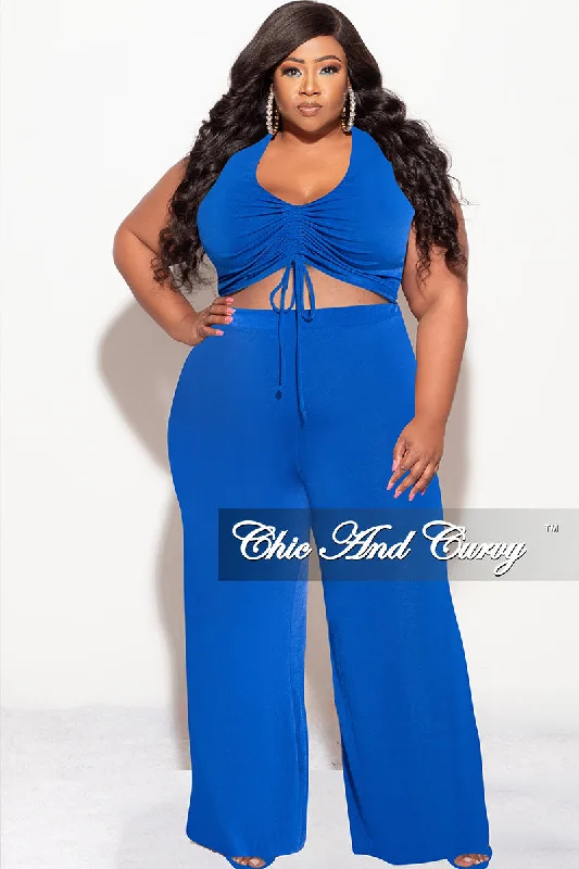 Final Sale Plus Size 2pc Set Crop Top and Pants in Royal Blue Sequined Glittery Shiny Final Sale Plus Size 2pc Set Crop Top and Pants in Royal Blue Sequined Glittery Shiny