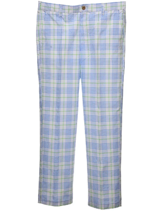Izod Checked Pattern Light Green & Blue Trousers - W34 L32 Trousers versatile all-occasion