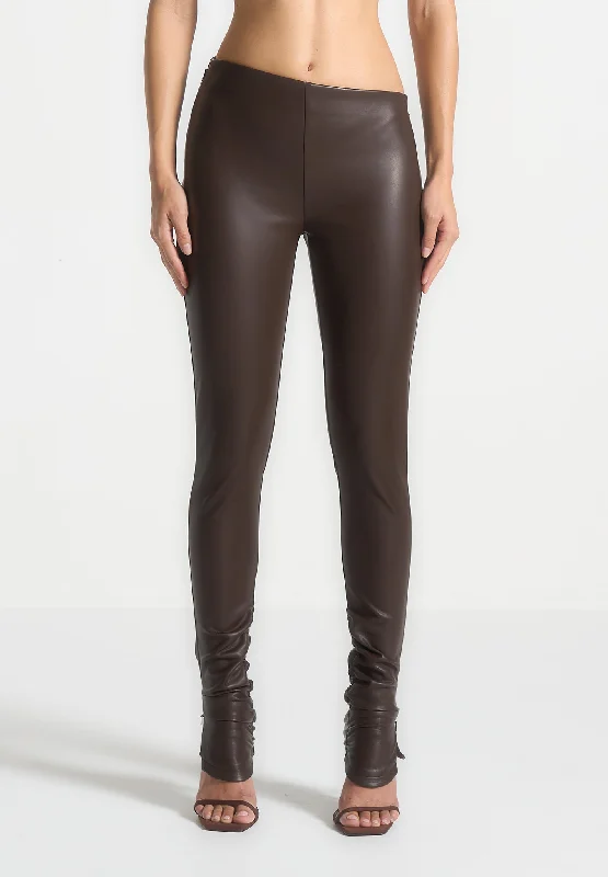Leather Angled Waistband Leggings - Brown Chic Smooth Fit Leggings