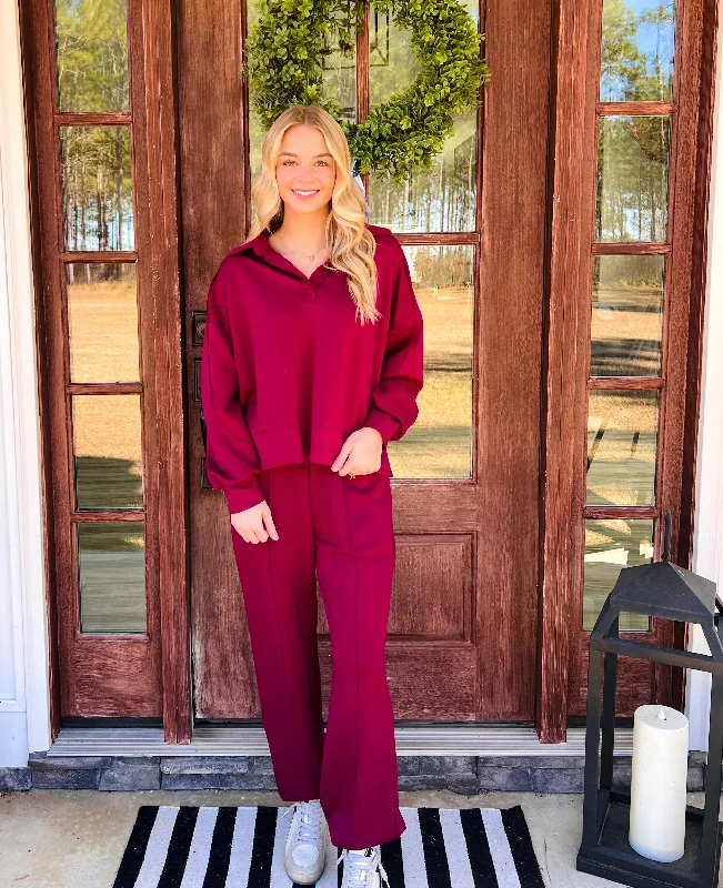 Camille Pullover in Merlot Zipper Front Cardigan