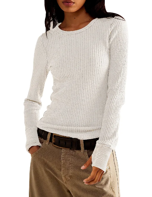 Women's Waffle Knit Tops Long Sleeve Shirts Casual Slim Fitted Crew Neck Pullover Shirts Long Sleeve Pullover
