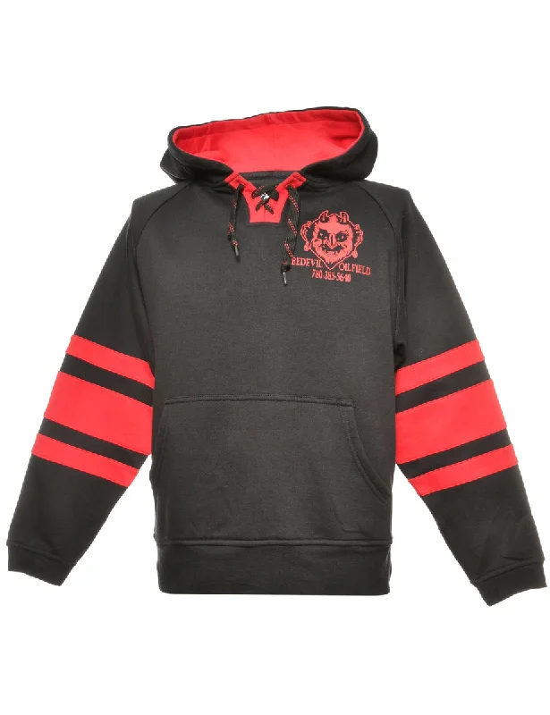 Black Printed Hoodie - M Hoodie with Puffed Sleeves Voluminous Trendy