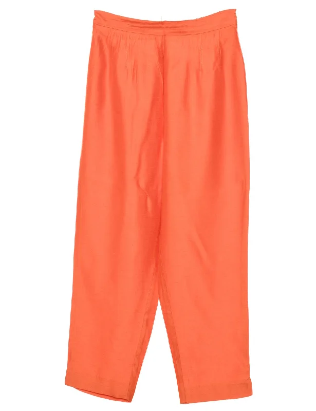 High Waist Orange Trousers - W26 L27 Trousers Spring Floral