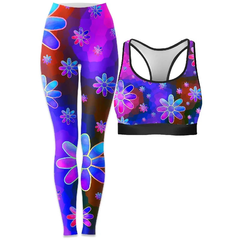Floral Fantasy Abstract Rave Bra and Leggings Combo Stylish Camo Print Leggings