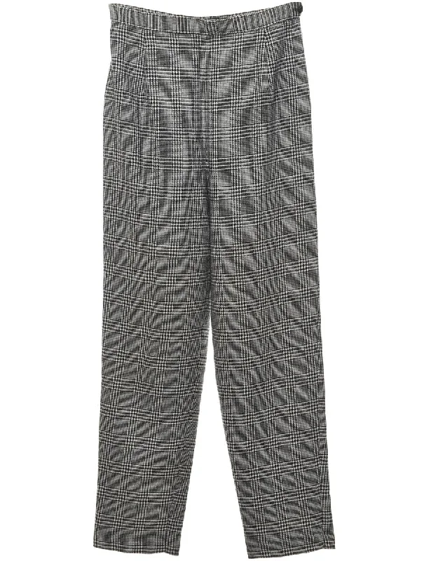 Grey, Black & White Dogtooth Trousers - W28 L30 Trousers Silk Elegant