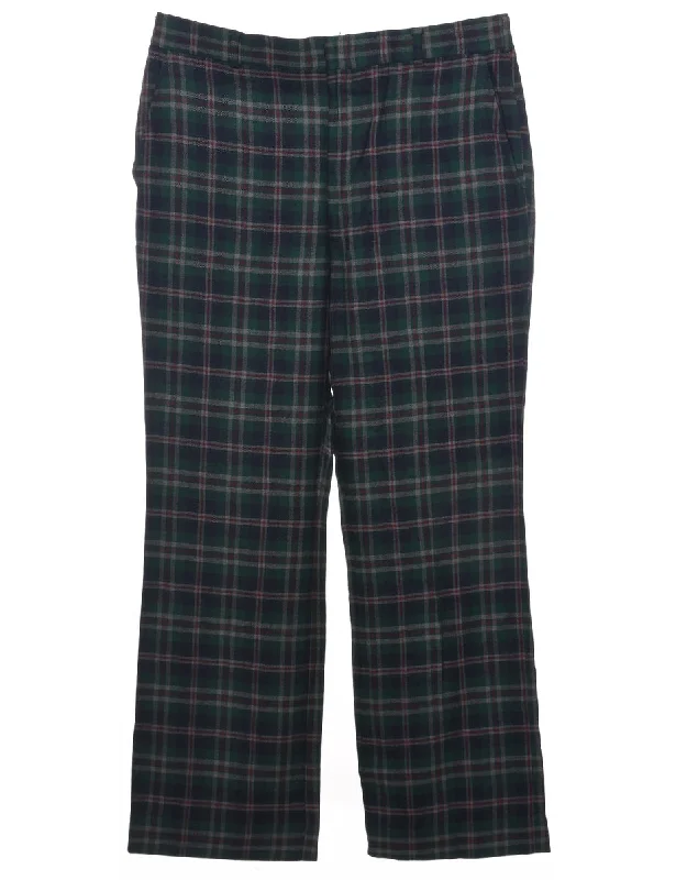 Checked Pattern Trousers - W35 L29 Trousers Elastic Waist Soft