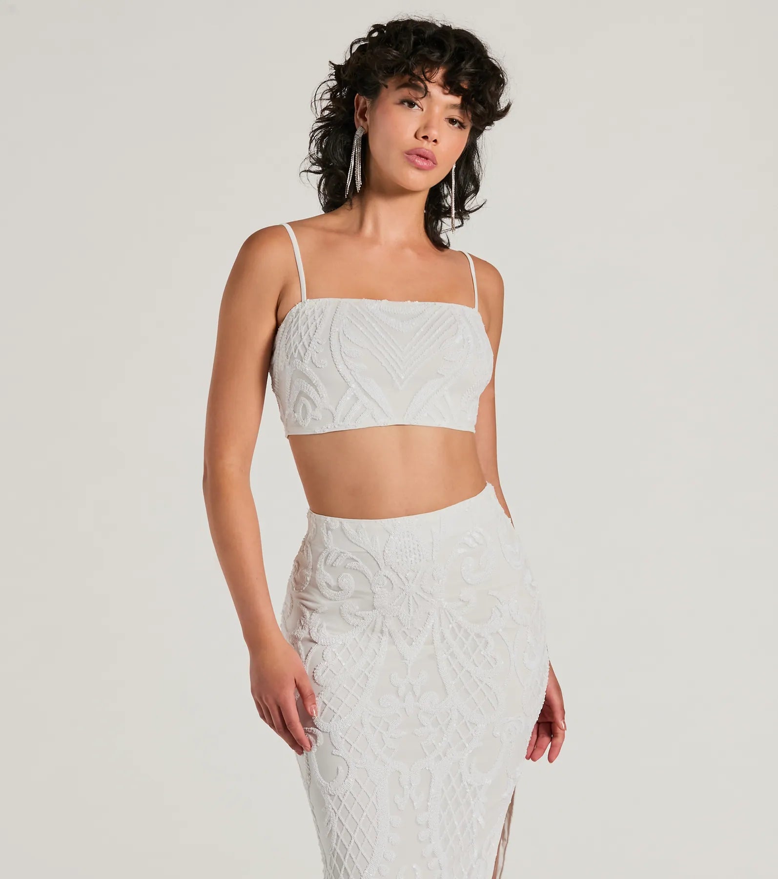 Let It Shine Sequin Sleeveless Crop Top Knit Fabric Woven Fabric Fleece Fabric