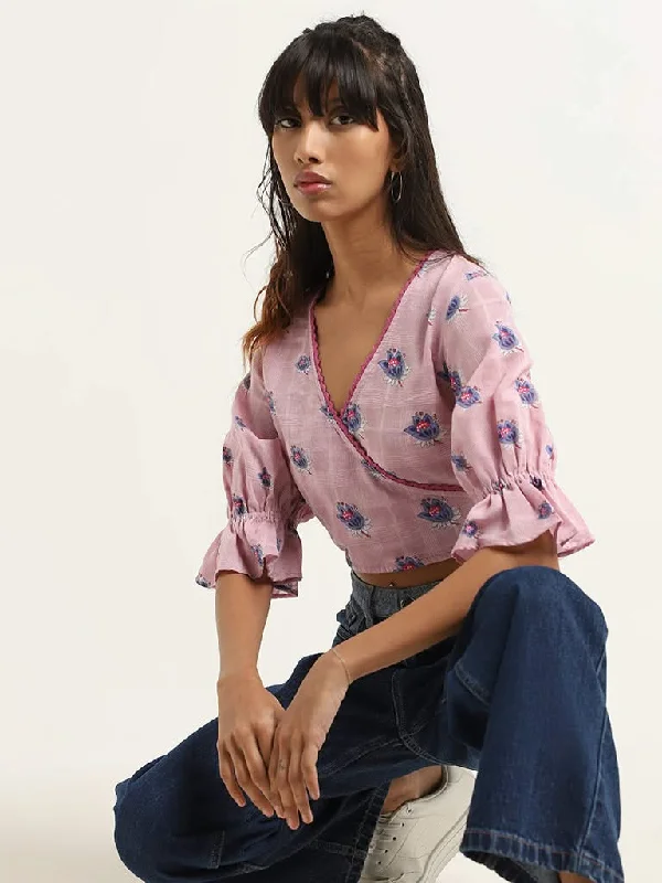 Bombay Paisley Lilac Crop Top Ribbed Striped Patterned
