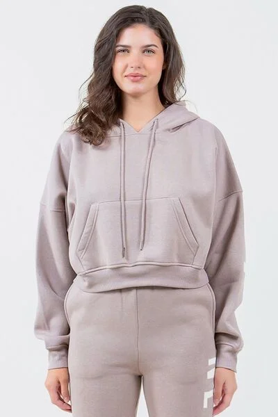 Hazel Blues® |  American Bazi Letter Graphic Long Sleeve Drawstring Cropped Hoodie Hoodie with Side Slits Relaxed Casual