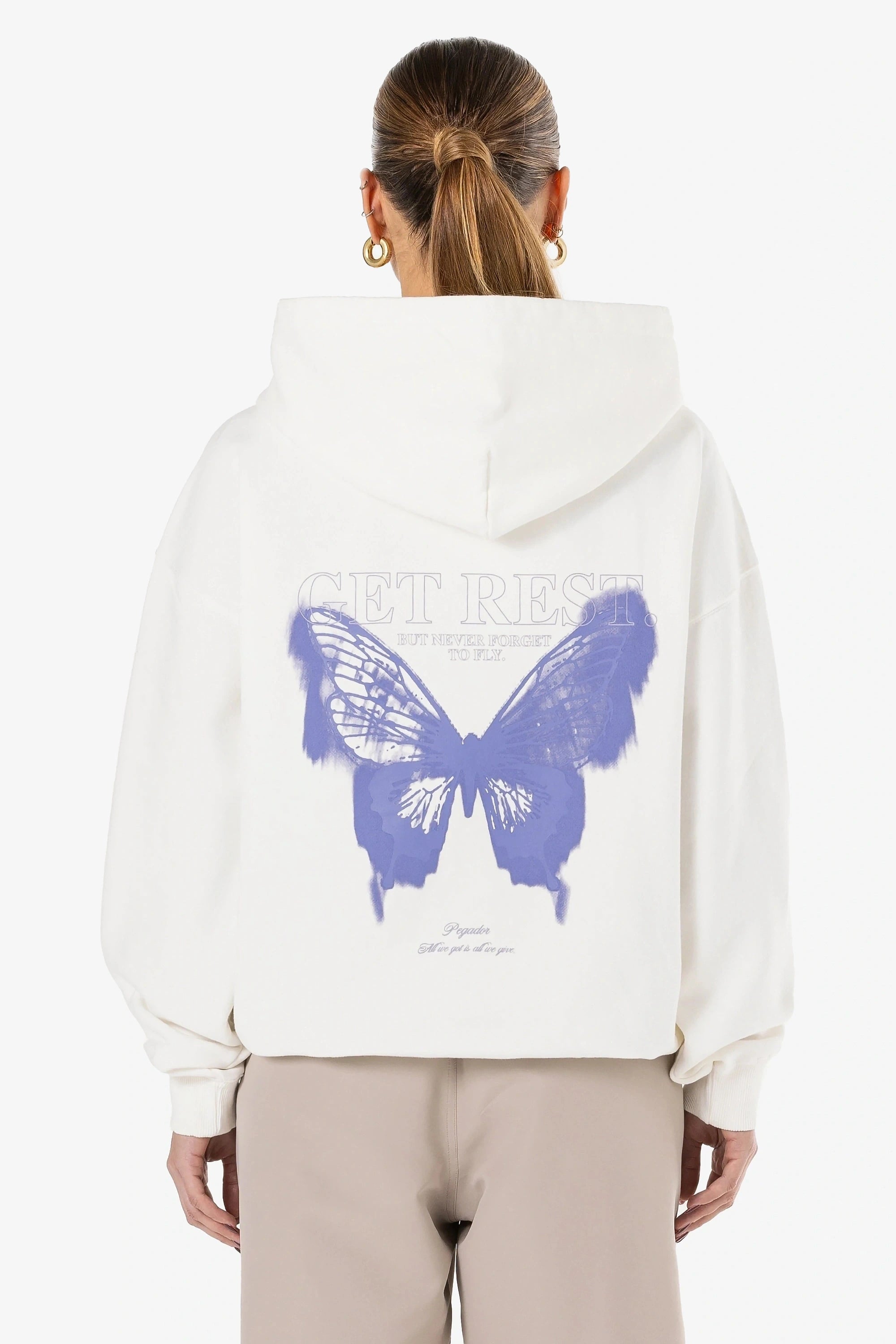 Lena Oversized Hoodie Washed Warm White Hoodie with High Neck Warm Protective