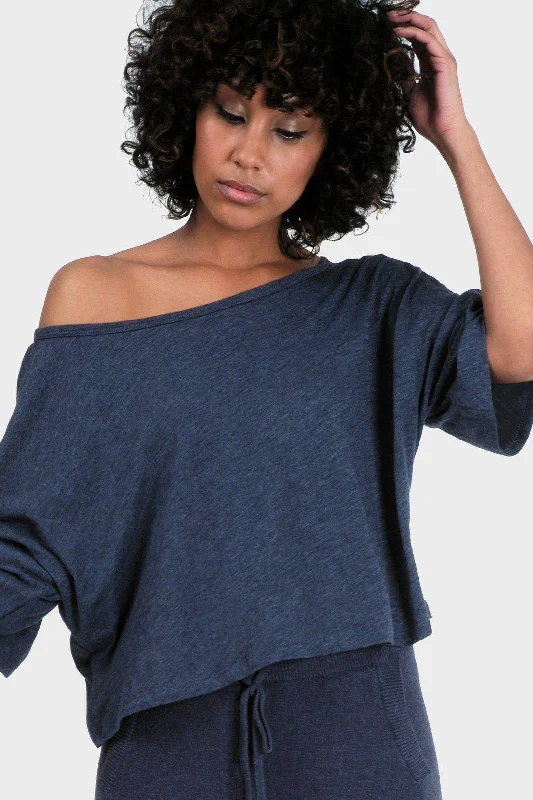 Lumi Crop Top (Heather Lake) Notch Collar Peter Pan Collar Cowl Neck
