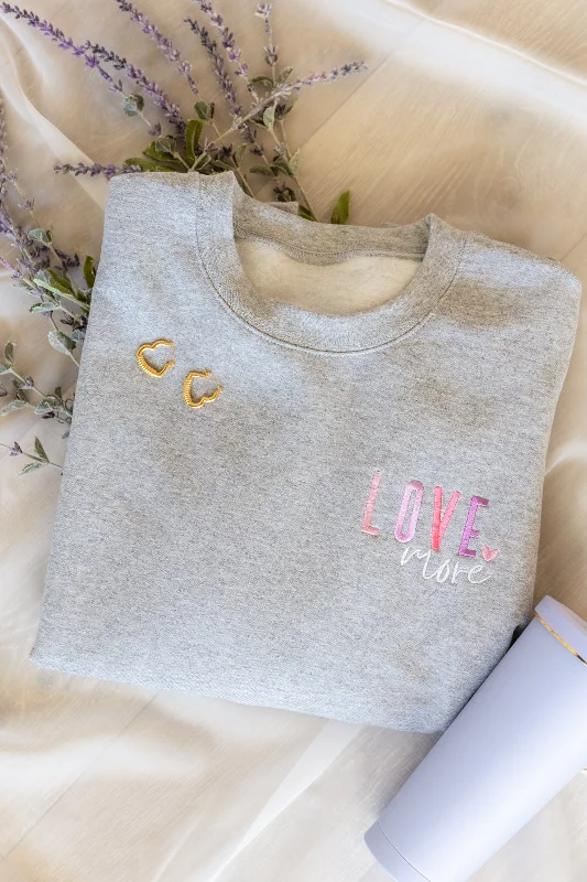 Hazel Blues® | Love More Embroidered Sweatshirt Hoodie with Button Placket Classic Preppy Hazel Blues® | Love More Embroidered Sweatshirt Hoodie with Button Placket Classic Preppy