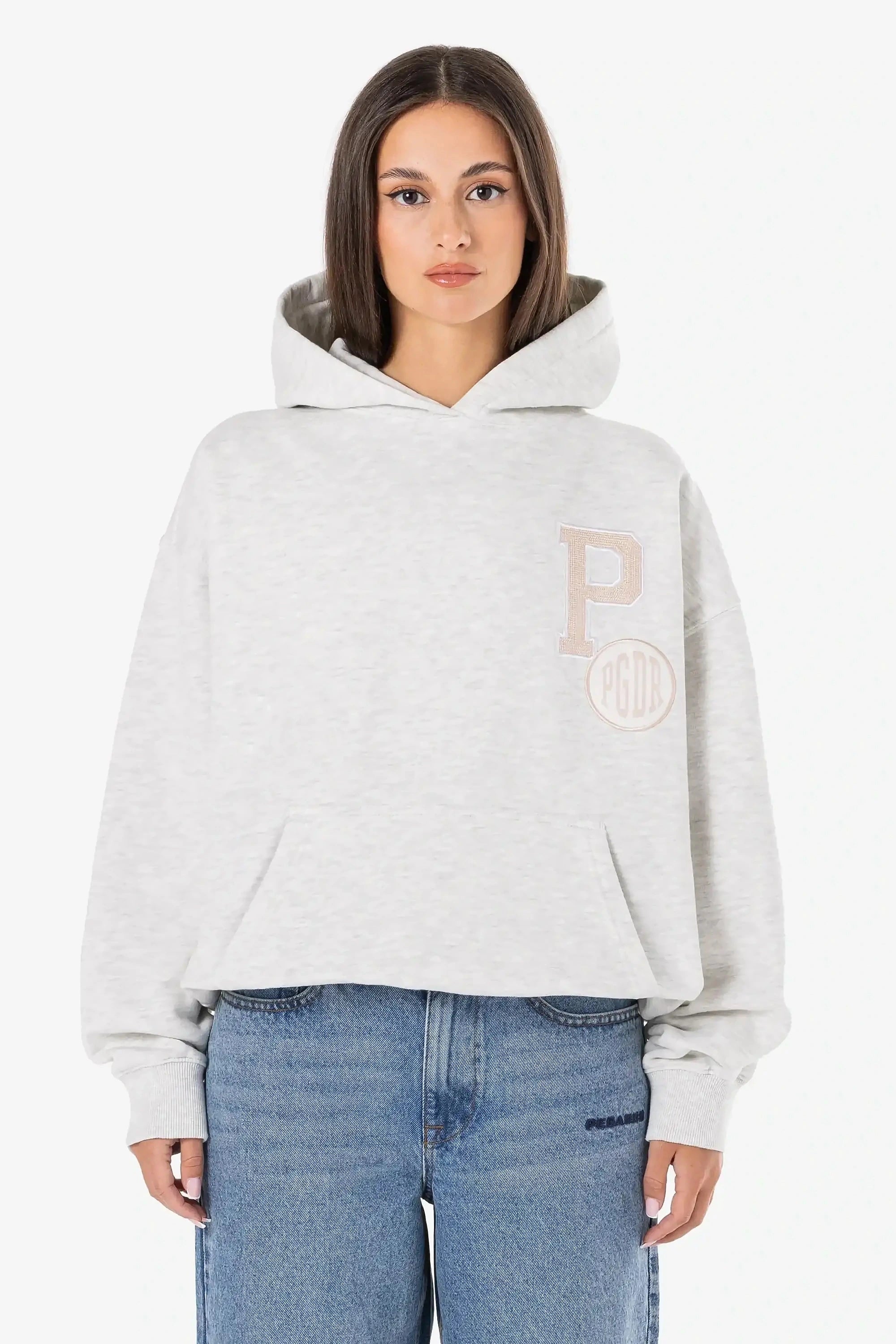 Debbie Oversized Hoodie Off White Melange Hoodie with Raw Hem Edgy Unfinished