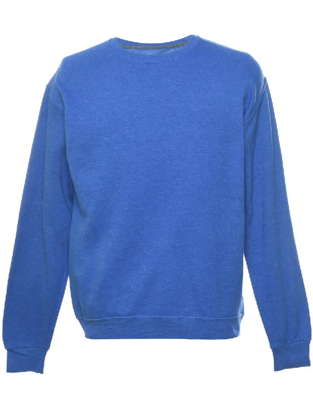 Blue Plain Sweatshirt - M Hoodie with Hem Raw Edge Edgy Unfinished