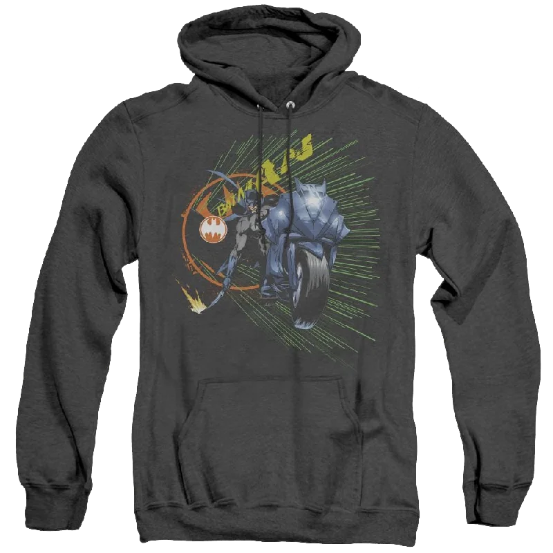 Dc Batman Batcycle - Heather Pullover Hoodie Jewel Neck Pullover