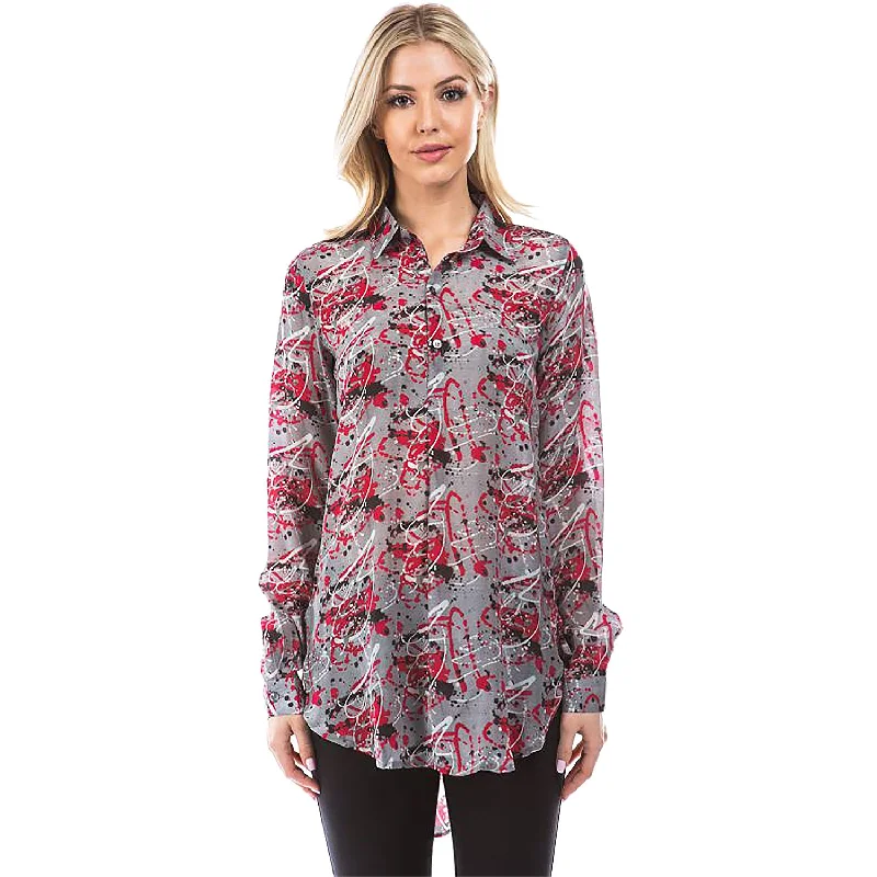 Women's APNY Half Button-Up Pullover Tunic White Paint Splatter Print Bolero Style Sweater