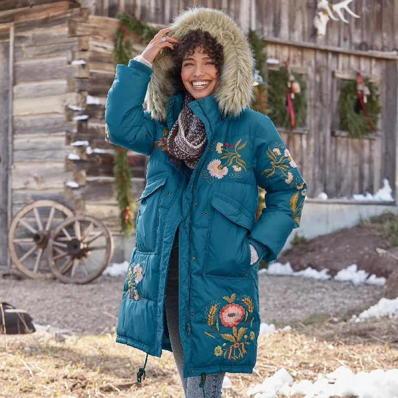 Snowflower Puffer Coat, Petite Buttoned Zippered Snapped