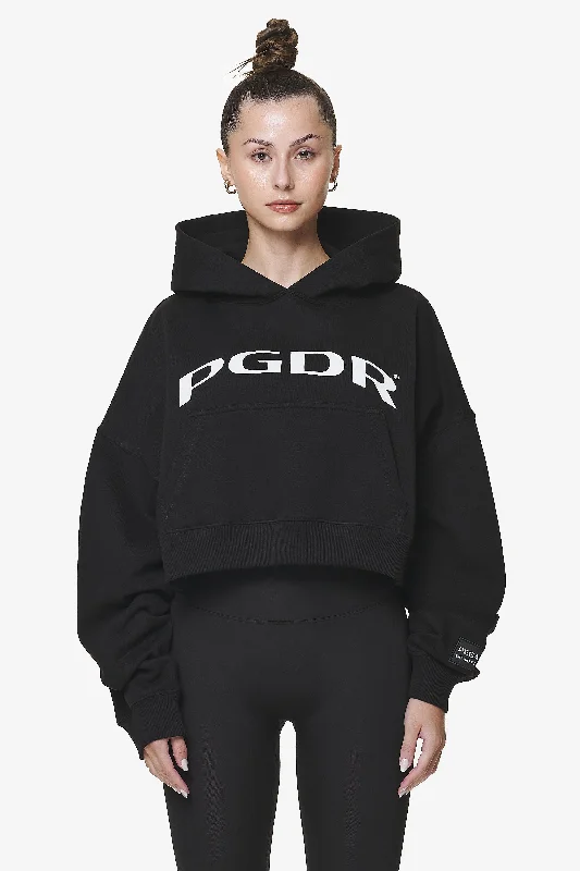 Troms Oversized Cropped Hoodie Black Hoodie with Crew Neck Simple Timeless