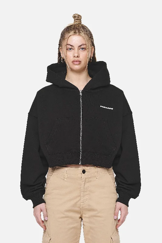 Marla Cropped Zip Hoodie Black White Gum Hoodie with Illustration Artistic Creative