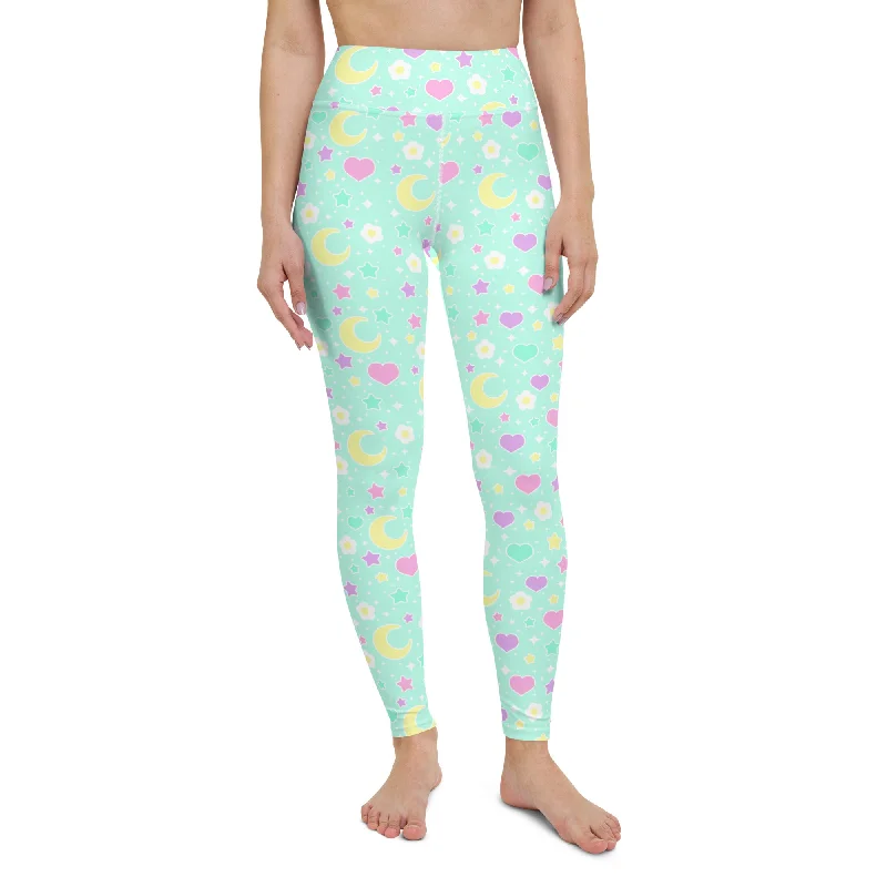 Magical Spring Mint Yoga Leggings Fashionable Embroidered Detail Leggings