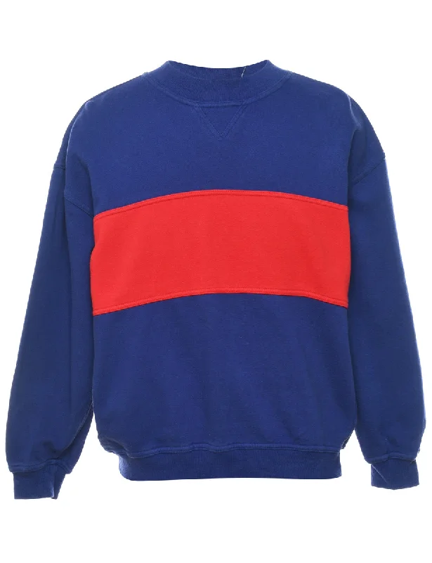 Blue & Red Colour Block Sweatshirt - S Hoodie with Hem Ribbing Snug Secure
