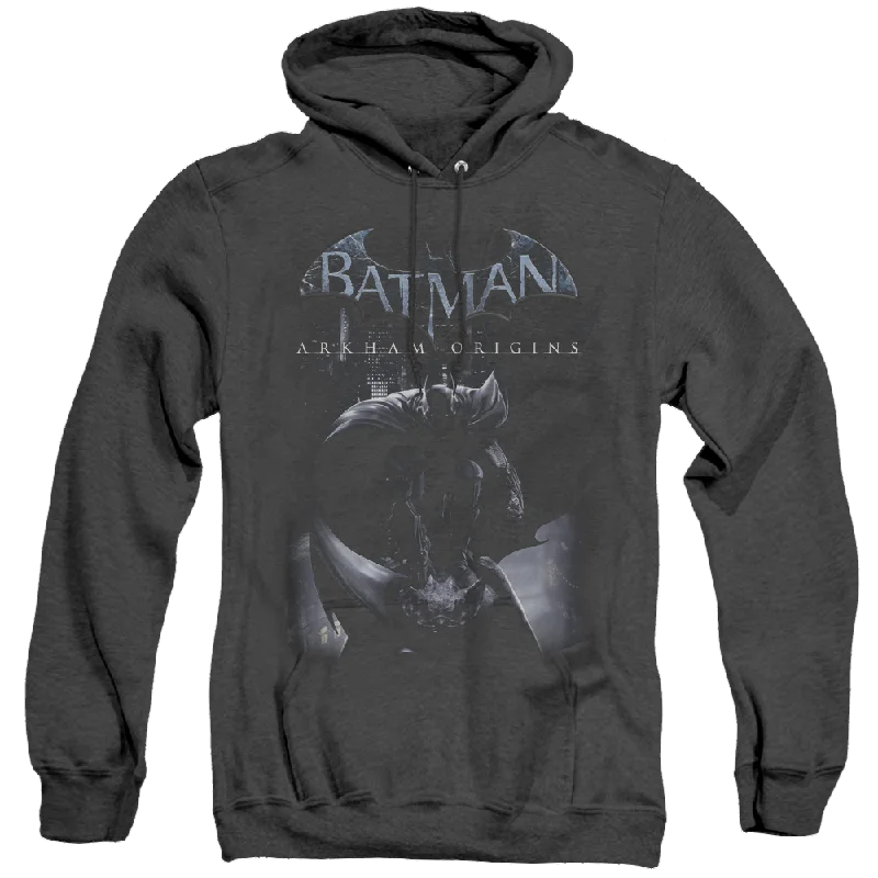 Batman Arkham Origins Perched Cat - Heather Pullover Hoodie Ribbed Crew Neck