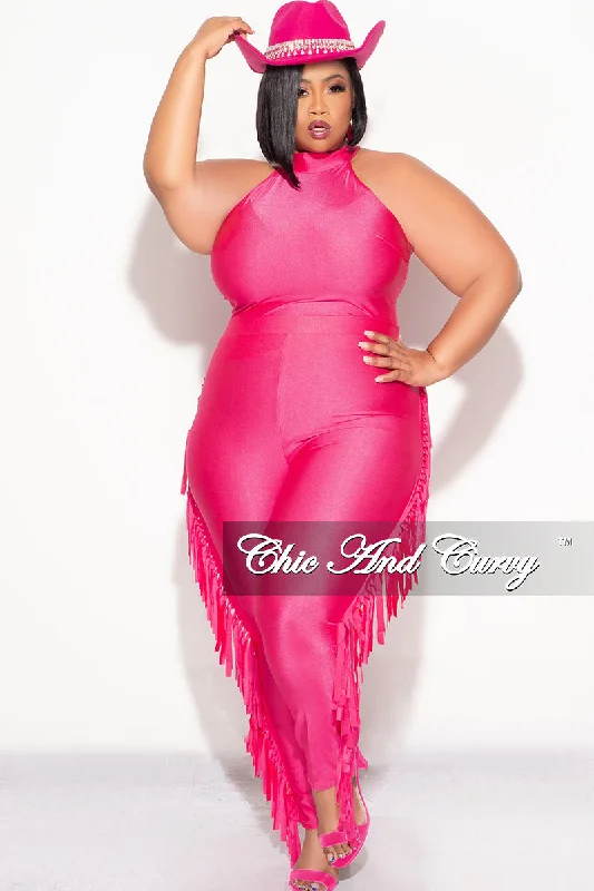 Final Sale Plus Size 2pc Fringe Legging Set with Crop Top in Fuchsia Fleece Fabric Down Fabric Feather Fabric Final Sale Plus Size 2pc Fringe Legging Set with Crop Top in Fuchsia Fleece Fabric Down Fabric Feather Fabric