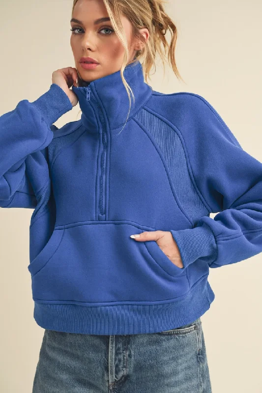 Dove Funnel Neck Half Zip Pullover- Cobalt Blue Angora Wool Cozy