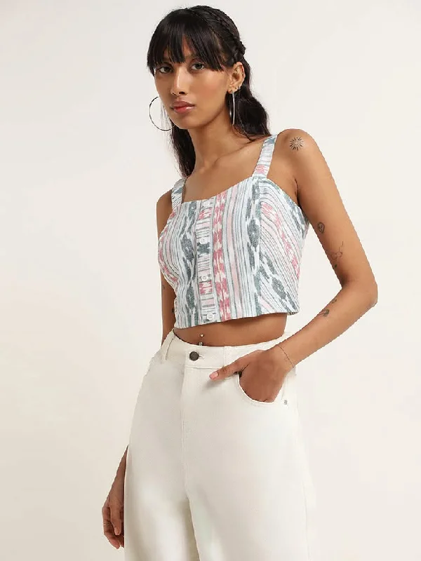 Bombay Paisley Teal Printed Strappy Cotton Crop Top Thin Crop Top Open Front Quick Dry Bombay Paisley Teal Printed Strappy Cotton Crop Top Thin Crop Top Open Front Quick Dry