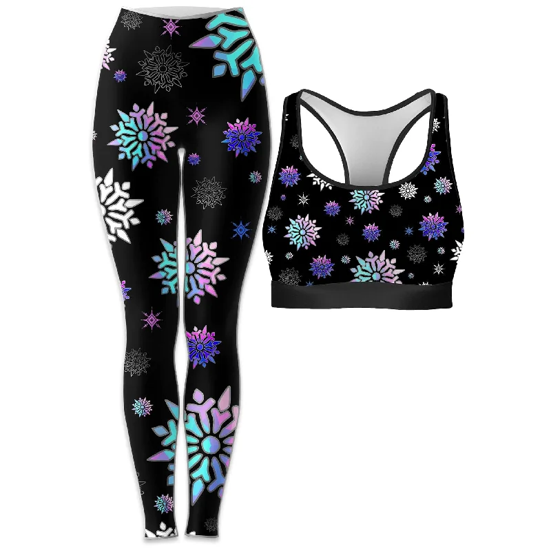 Festive Night Sky Rave Bra and Leggings Combo Trendy Color Block Leggings