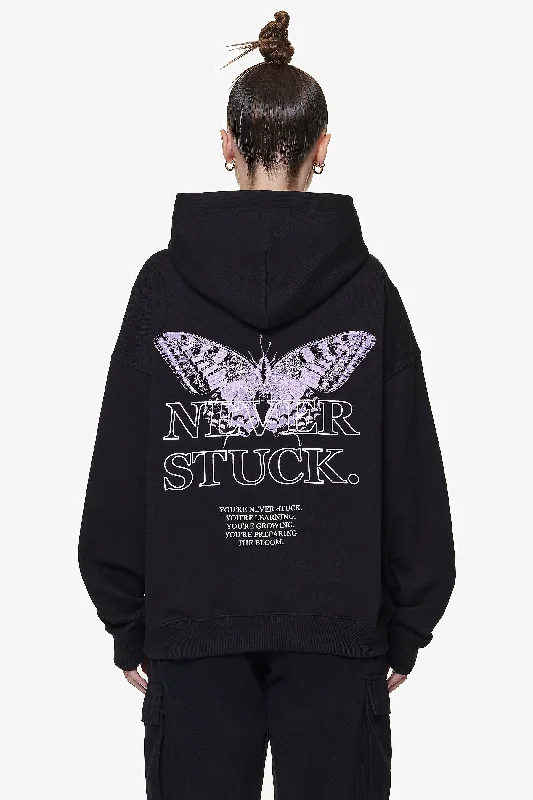 Eira Oversized Hoodie Black Hoodie with Hem Elastic Stretchable Comfortable