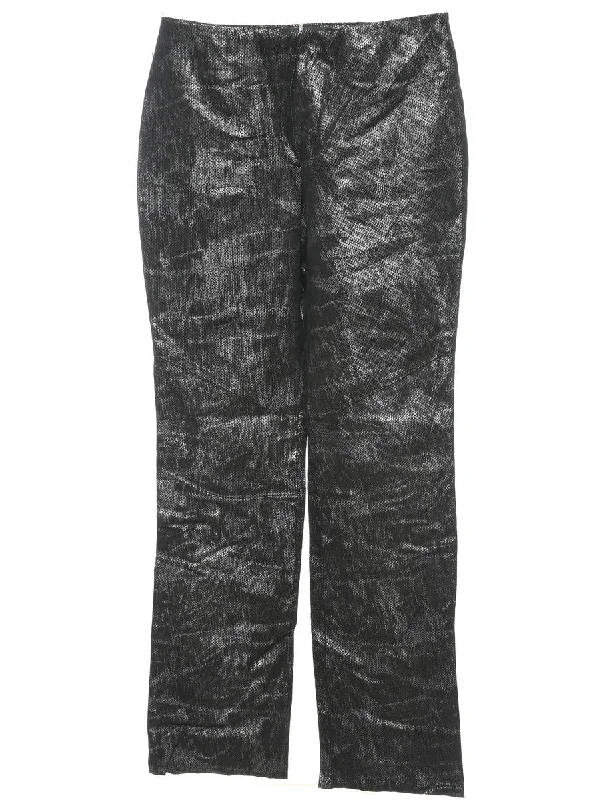 Black Faux Leather Snakeskin Y2K Pattern Trousers - W32 L35 Trousers Top Rated