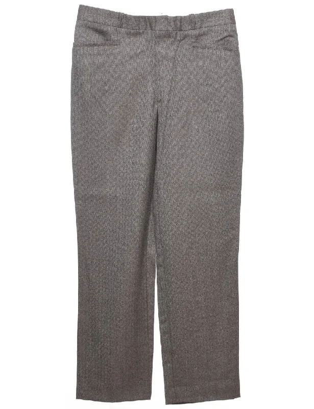 Herringbone Tweed Trousers - W35 L31 Trousers Palazzo Wide Leg
