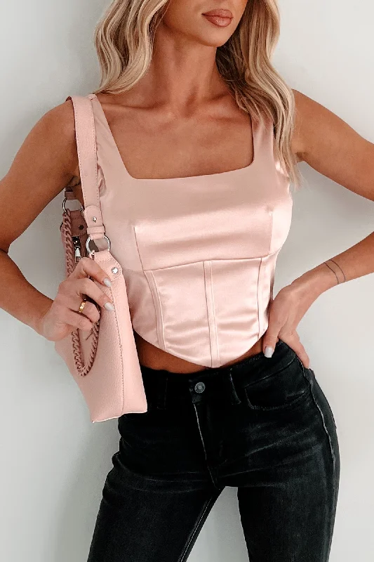 Full Roster Satin Crop Top (Blush) Cashmere Blend Cotton Blend Poly Blend