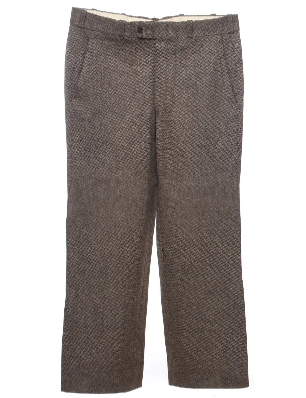 Herringbone Tweed Trousers - W35 L29 Trousers Low Rise Relaxed