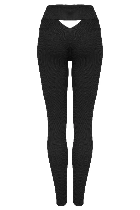Hailey French Cut Leggings Ribbed Matte Black Trendy Cold Weather Tights