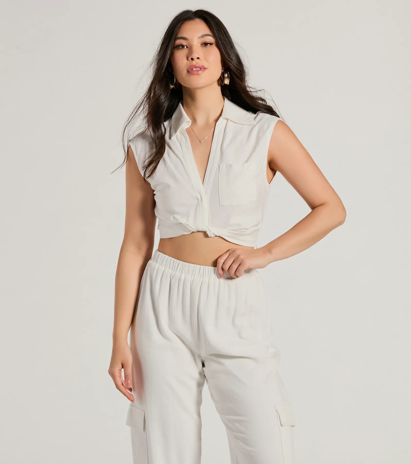 Breezy Mood Collared Linen Crop Top Silk Blend Satin Velvet