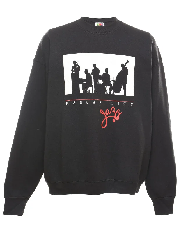 Black Kansas City Plain Sweatshirt - XL Hoodie with Raw Hem Edgy Unfinished