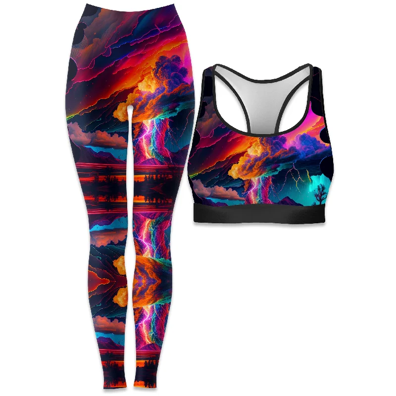Rainbow Storm Rave Bra and Leggings Combo Fashionable Minimal Active Leggings