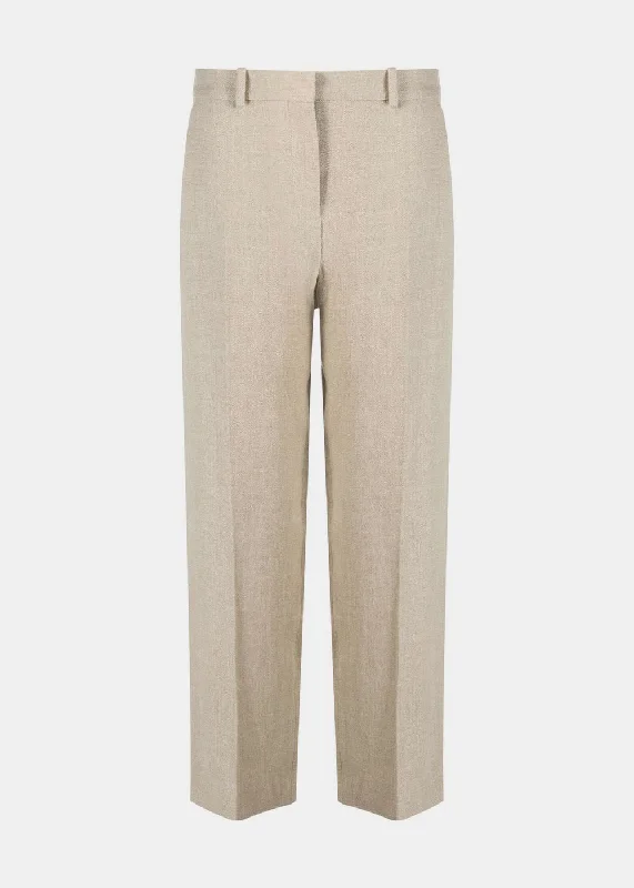 Beige Mid-Waist Straight Trousers Trousers Modern Contemporary