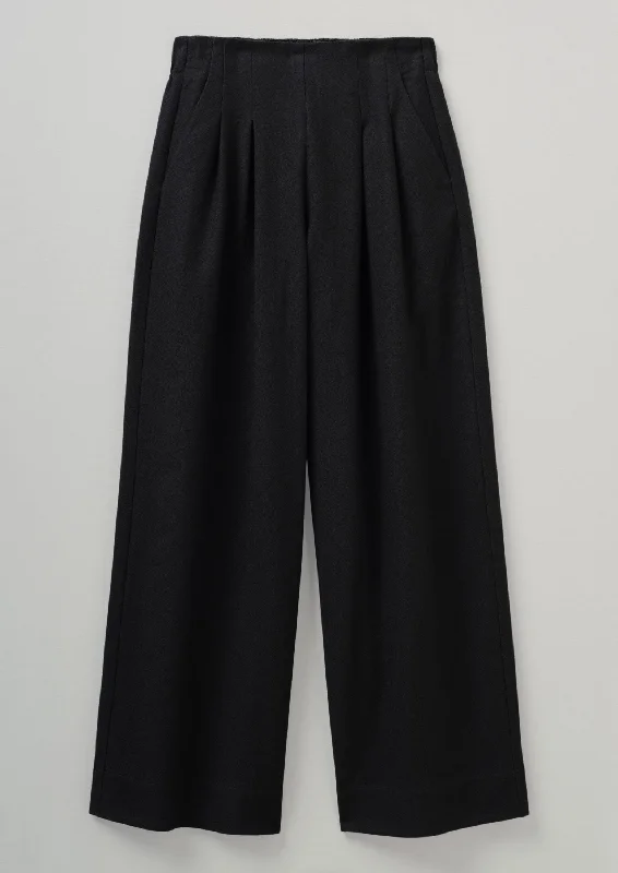 Corinne Wool Cotton Herringbone Wide Leg Trousers | Black Trousers Top Rated
