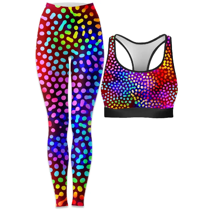 Solar Dots Rave Bra and Leggings Combo Stylish Faux Leather Leggings