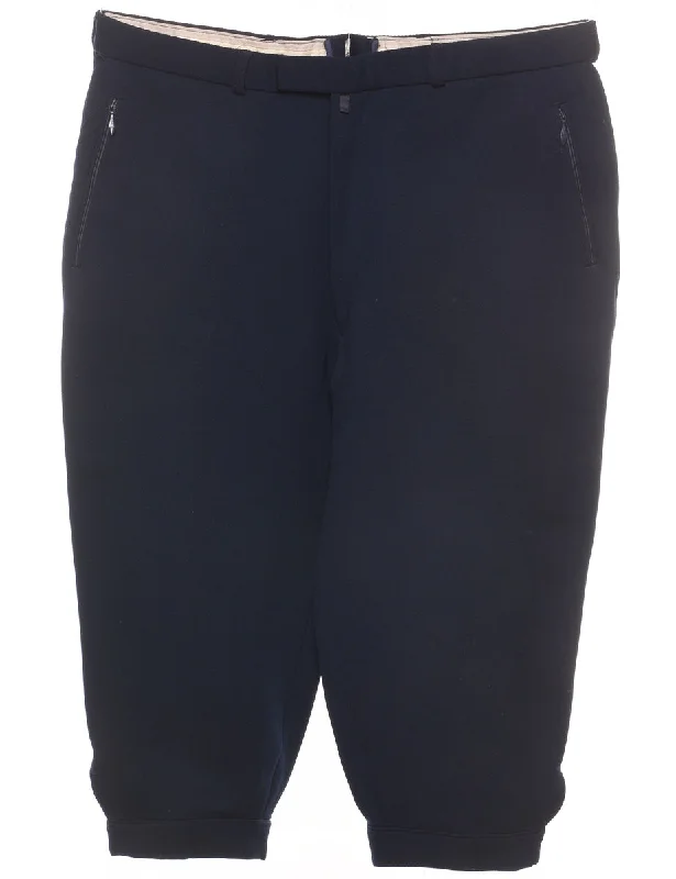 Tapered Navy Cropped Trousers - W35 L19 Trousers Pleated Formal
